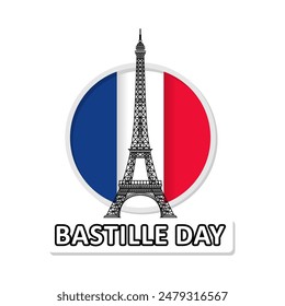 Vector Illustration,card,banner or poster for French National Day, 14 July. Happy Bastille Day Celebration, with French Flag and Eiffel Tower in Flat Cartoon for Landing Page Templates. eps