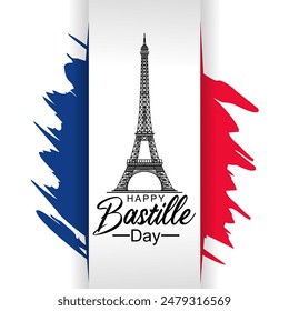 Vector Illustration,card,banner or poster for French National Day, 14 July. Happy Bastille Day Celebration, with French Flag and Eiffel Tower in Flat Cartoon for Landing Page Templates. eps