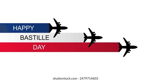 Vector Illustration,card,banner or poster for French National Day, 14 July. Happy Bastille Day Celebration, with French Flag and Eiffel Tower in Flat Cartoon for Landing Page Templates. eps