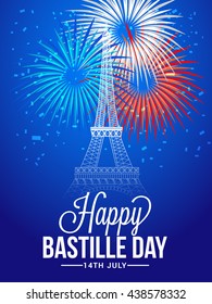 Vector illustration,card,banner or poster for the French National Day.Happy Bastille Day.