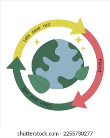 Vector illustration,cartoon style,flat,flat,colorful,cheerful,cute protection of nature, planet earth,clean ecology,poster,element for design.Let's save and prolong life.EPS10.