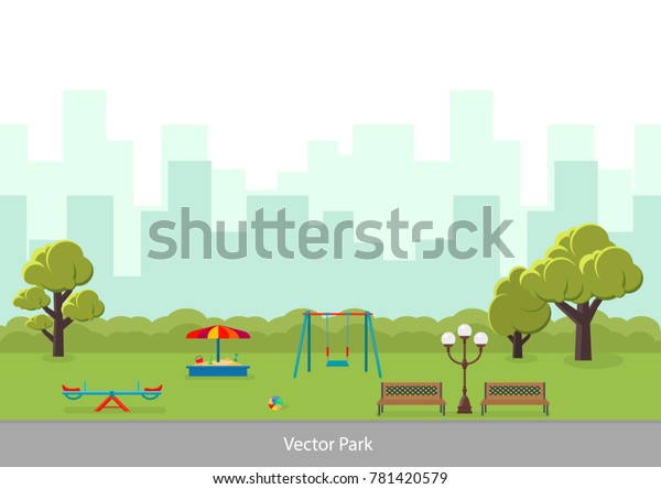 Vector Illustrationchildrens Playground Swings Benches Stock Vector ...