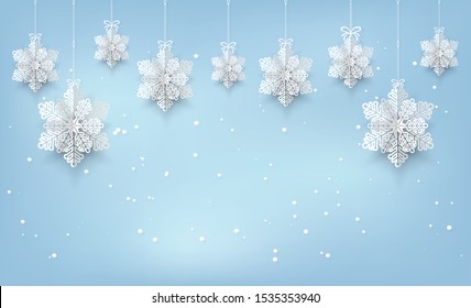 Vector illustration,Christmas card with snowflake paper cut style. 