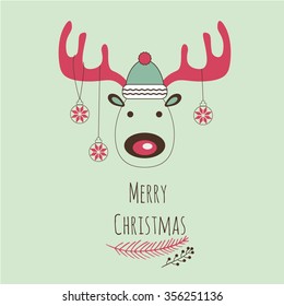 Vector illustration.Christmas deer. card. Christmas toys.