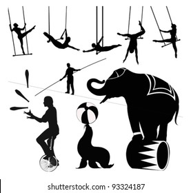 Vector illustration.Circus silhouettes