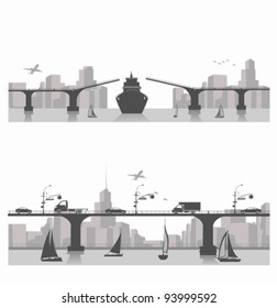 Vector illustration.City bridge landscape