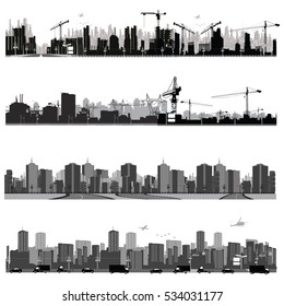 Vector illustration.City skyline.Construction and highway silhouette