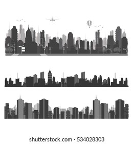 Vector illustration.City traffic and skyline silhouette