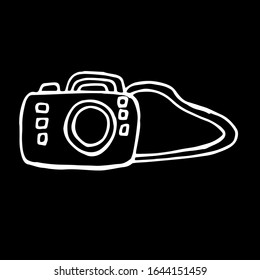 
Vector illustration.Close-up abstract monochrome camera on isolated black background. Cover design, clothing print.