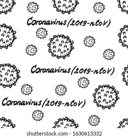 Vector illustration.Close-up of Coronavirus 2019-nCoV with the inscription.