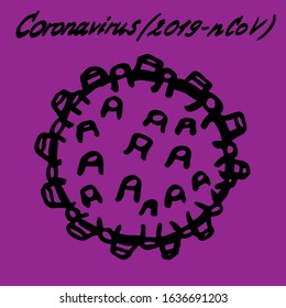Vector illustration.Close-up of Coronavirus 2019-nCoV with the inscription.