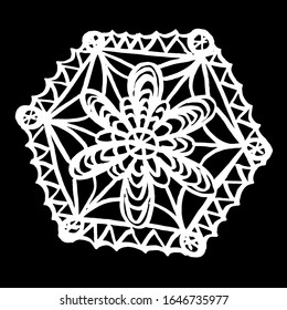 Vector illustration.Close-up hand-drawn plant, abstract flower on isolated black background.Design for covers, tattoo, wallpaper.