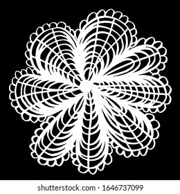 Vector illustration.Close-up hand-drawn plant, abstract flower on isolated black background.Design for covers, tattoo, wallpaper.