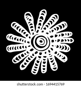 Vector illustration.Close-up hand-drawn plant, abstract flower on isolated black background.	