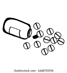 
Vector illustration.Close-up medical container with pills on a white background.