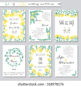 Vektorgrafik.Kollektion von Hochzeitsvorlagen mit rosafarbenen Blumen. Hochzeit, Hochzeit, das Datum sparen. Stilvolles, einfaches Design.
