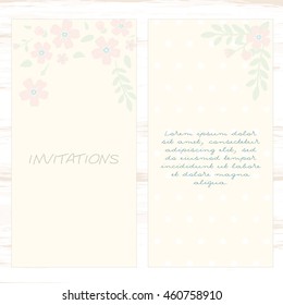 Vector illustration.Collection of wedding invitation templates with pink flowers. Wedding, marriage, save the date. Stylish simple design.