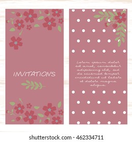 Vector illustration.Collection of wedding invitation templates with pink flowers. Wedding, marriage, save the date. Stylish simple design.