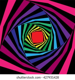 Vector Illustration.Colorful and Black Striped Helix  Expanding from the Center.Abstract  Background. Optical Illusion of Depth and Volume. Suitable for Web Design.