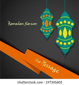 Vector illustration-Colorful Intricate Arabic lamps on grey background for holy month of Muslim community Ramadan Kareem.
