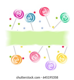 Vector illustration.Colorful lollipops as a frame.