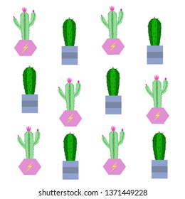 Vector illustration.Colorful pattern with cactuses. White background. 