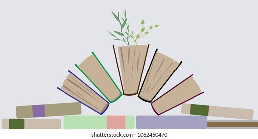 Vector illustration.Concept of education.Reading makes new green seeds of knowledge.
