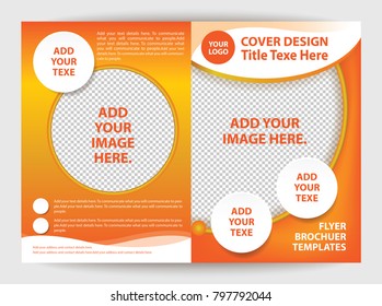 Vector illustration.Cover design template.Flyer brochuer.Double page A4 size Front-back.Orange and white color.Make a report cover, company profiles, Product presentation and business mockup.