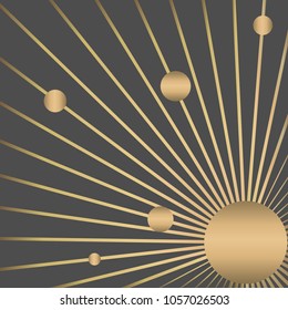 Vector illustration.Cover design.Golden circles and lines, concept of sun rises.