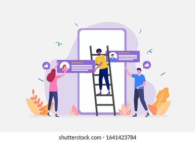 Vector Illustration,Customer Review Concept, Showing Different people give a review rating, Suitable for landing page, ui, web, App intro card, editorial, flyer,and banner
