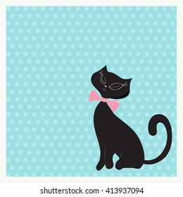 Vector illustration.Cute cat. Can be used for Valentines postcard, celebration postcard, invitation, scrapbooking.