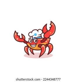 vector illustration.cute crab logo mascot wearing chef hat.seafood cooking symbol