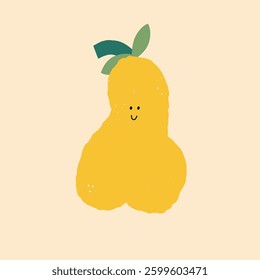 Vector illustration-cute happy yellow pear character smiling. Naive and childish style