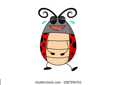 Vector illustration.Cute ladybug crying.  Isolated on white background. 