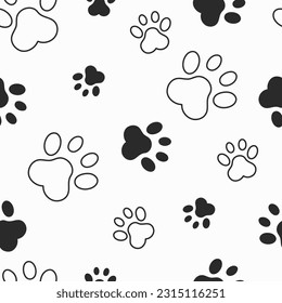 Vektor Illustration.Cute Pfow-Tiere.Grooming.Veterinary.Pets.Seamless-Muster. Wiederholung von Cartoons schwarzer Hund oder Katze auf weißem Hintergrund. Wiederholte Markierungen für die Textur von Begleitern für Designabdrücke. Stylisch, EPS10