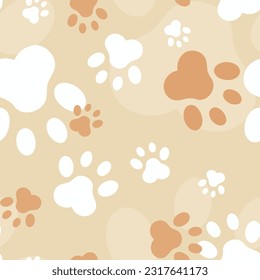 Vector Illustration.Cute paw animals.Grooming.Veterinary.Pets.Seamless pattern. Repeating cartoon dog or cat on white background. Repeated marks pet texture for design prints. Stylish, Fashion. 