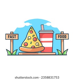 ilustración vectorial, comida rápida de pizza linda, fondo blanco