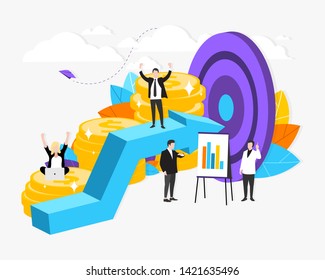 Vector illustration.Development, Path to achieve the goal. Team work. Motivation. Move up. Way to success. Career growth. The way to achieve the goal. All elements are isolated. EPS 10.