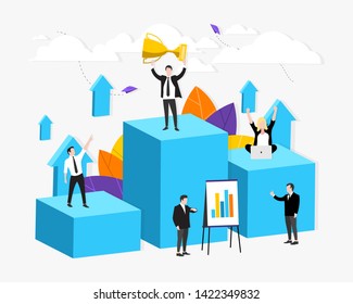 Vector illustration.Development, Path to achieve the goal. Team work. Motivation. Move up. Way to success. Career growth. The way to achieve the goal. All elements are isolated. EPS 10.