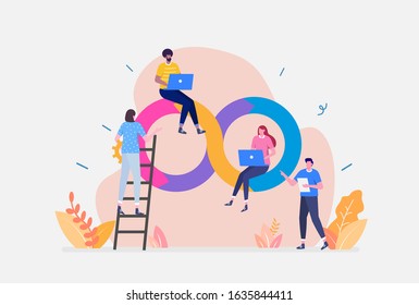 Vector Illustration,DevOps Programmer Concept, Showing a group of programmer using devOps method, Suitable for landing page, ui, web, App intro card, editorial, flyer,and banner