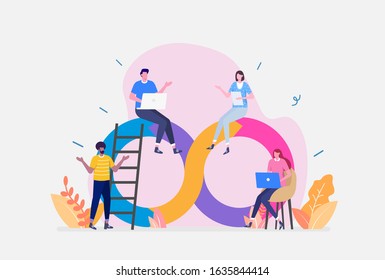Vector Illustration,DevOps Programmer Concept, Showing a group of programmer using devOps method, Suitable for landing page, ui, web, App intro card, editorial, flyer,and banner
