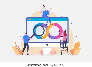 Vector Illustration,DevOps Programmer Concept, Showing a group of programmer using devOps method, Suitable for landing page, ui, web, App intro card, editorial, flyer,and banner