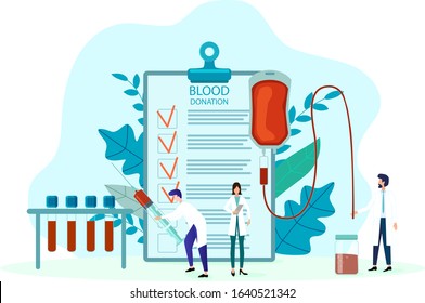 Vector illustration.Doctors are engaged in blood transfusions.The concept of voluntary blood donation.