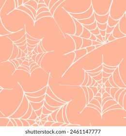 Vector Illustration.Doodle Spider Web.Doodle repeating spider web pattern.Hand drawn on pink background. Darkness. Scary cute sign. Outline illustration for natural fall designs; EPS 10