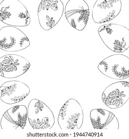 vector illustration,Easter eggs with a pattern ,border,frame,for postcard or congratulation,doodle,coloring book
