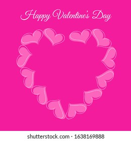 Vector illustration.Elegant trendy flat design with frame of curved hearts for Valentines Day party.Can be used for postcards, banners, posters, web animation, web design.Isolated on pink background.