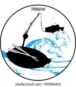 Vector illustration.Fishing Boat and fish