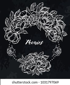 Vector illustration.Flower decoration of peonies. prints on T-shirts. background chalkboard,card for you.Handmade,wreath