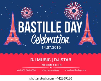 Vector illustration,flyer,banner or poster for the French National Day.Happy Bastille Day.