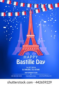 Vector illustration,flyer,banner or poster for the French National Day.Happy Bastille Day.